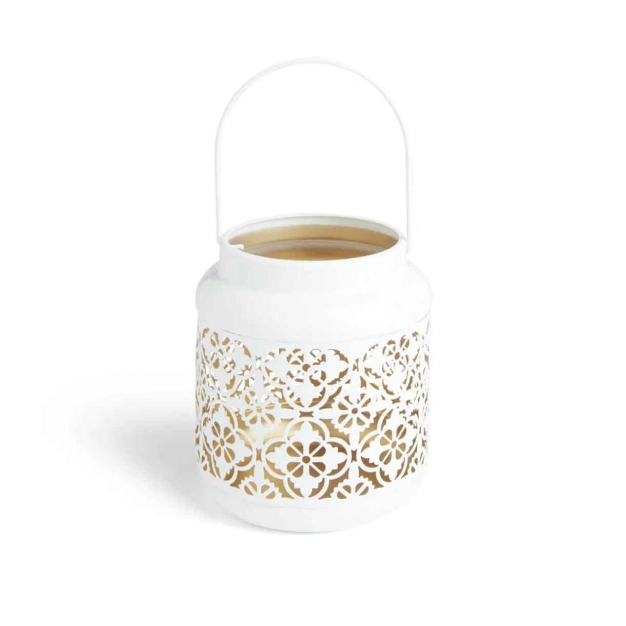 Lanterne carreaux de ciment ajourés métal blanc Ø12xH14cm < Gifi Outlet