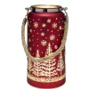 Lanterne décorative 12 LED motif Noël verre rouge H20cm