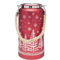 Lanterne décorative 12 LED motif Noël verre rouge H20cm