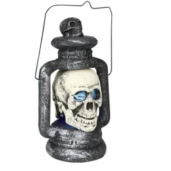 Lanterne Halloween tête de mort grise et blanche