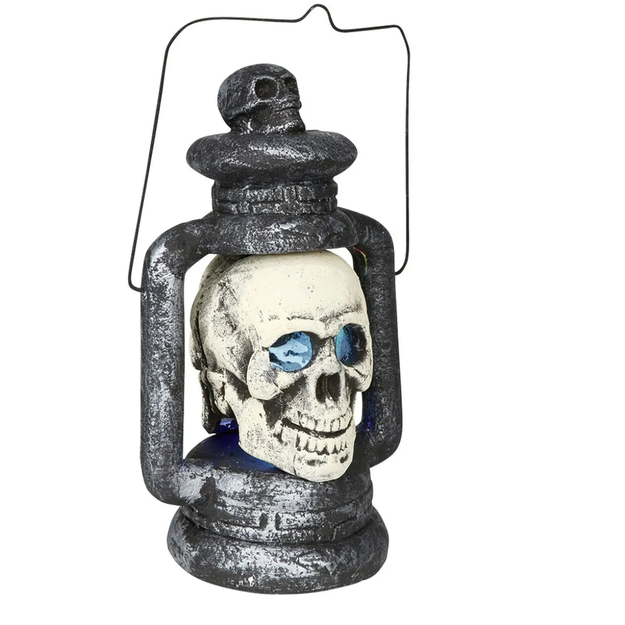Lanterne Halloween tête de mort grise et blanche