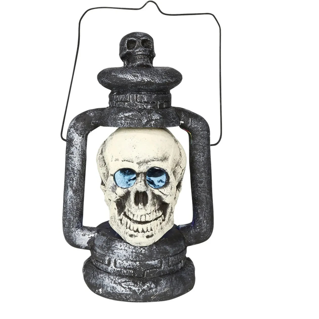 Lanterne Halloween tête de mort grise et blanche