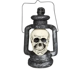 Lanterne Halloween tête de mort grise et blanche