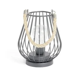 Lanterne LED ajourée métal noir poignée jute Ø15xH18cm < Gifi Discount