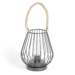 Lanterne LED ajourée métal noir poignée jute Ø15xH18cm < Gifi Discount