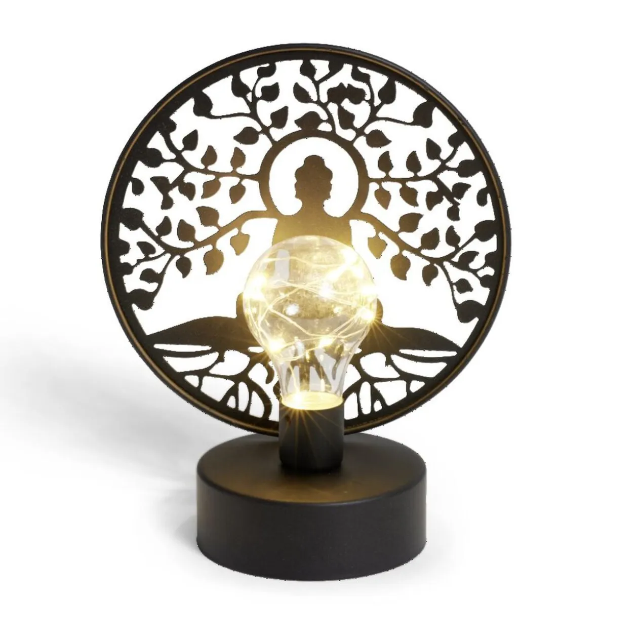 Lanterne LED Bouddha métal noir 18x10xH21,5cm