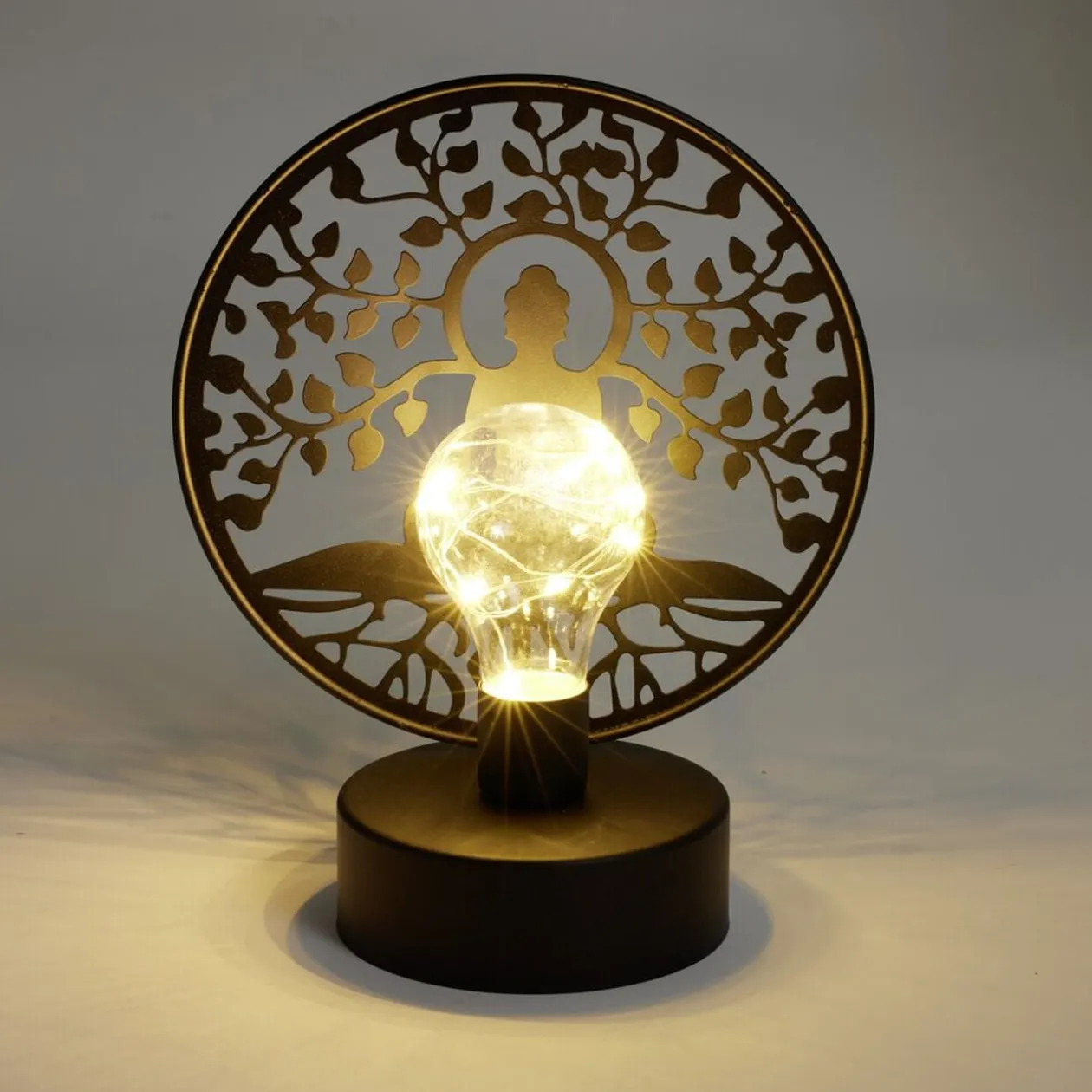 Lanterne LED Bouddha métal noir 18x10xH21,5cm