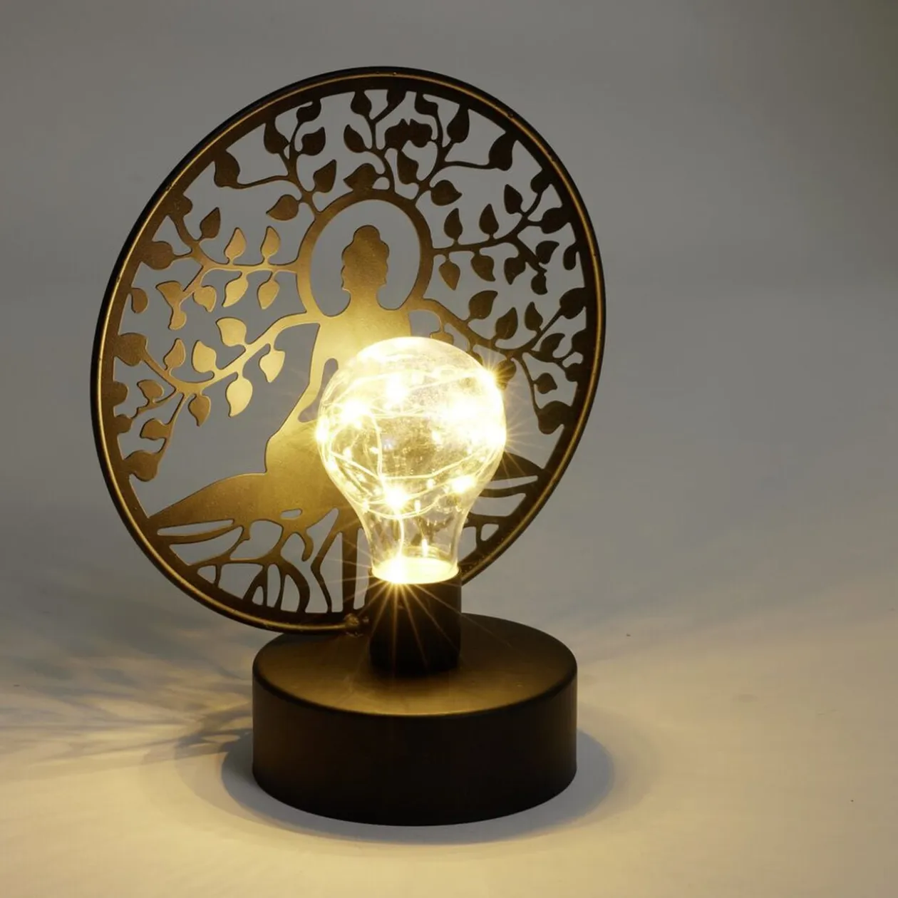 Lanterne LED Bouddha métal noir 18x10xH21,5cm