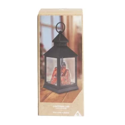 Lanterne LED carré à piles avec braise artificielle 10,5x10,5xH23cm