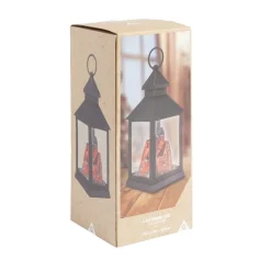 Lanterne LED carré à piles avec braise artificielle 10,5x10,5xH23cm