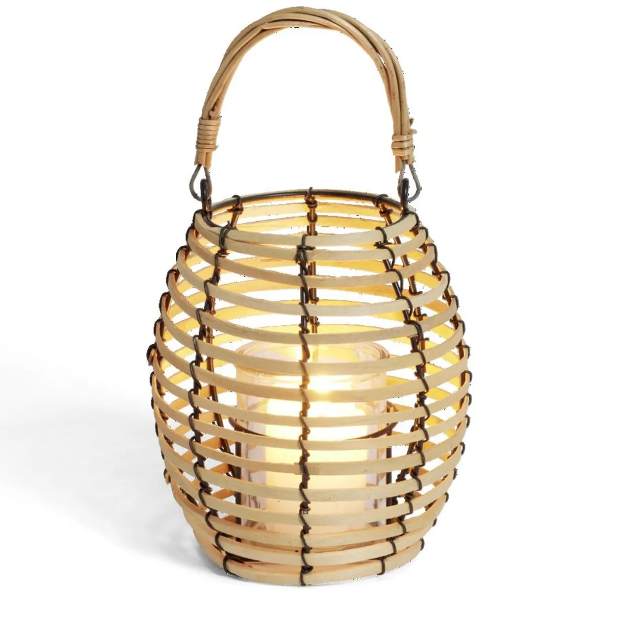 Lanterne rotin beige et noir Ø17xH17cm