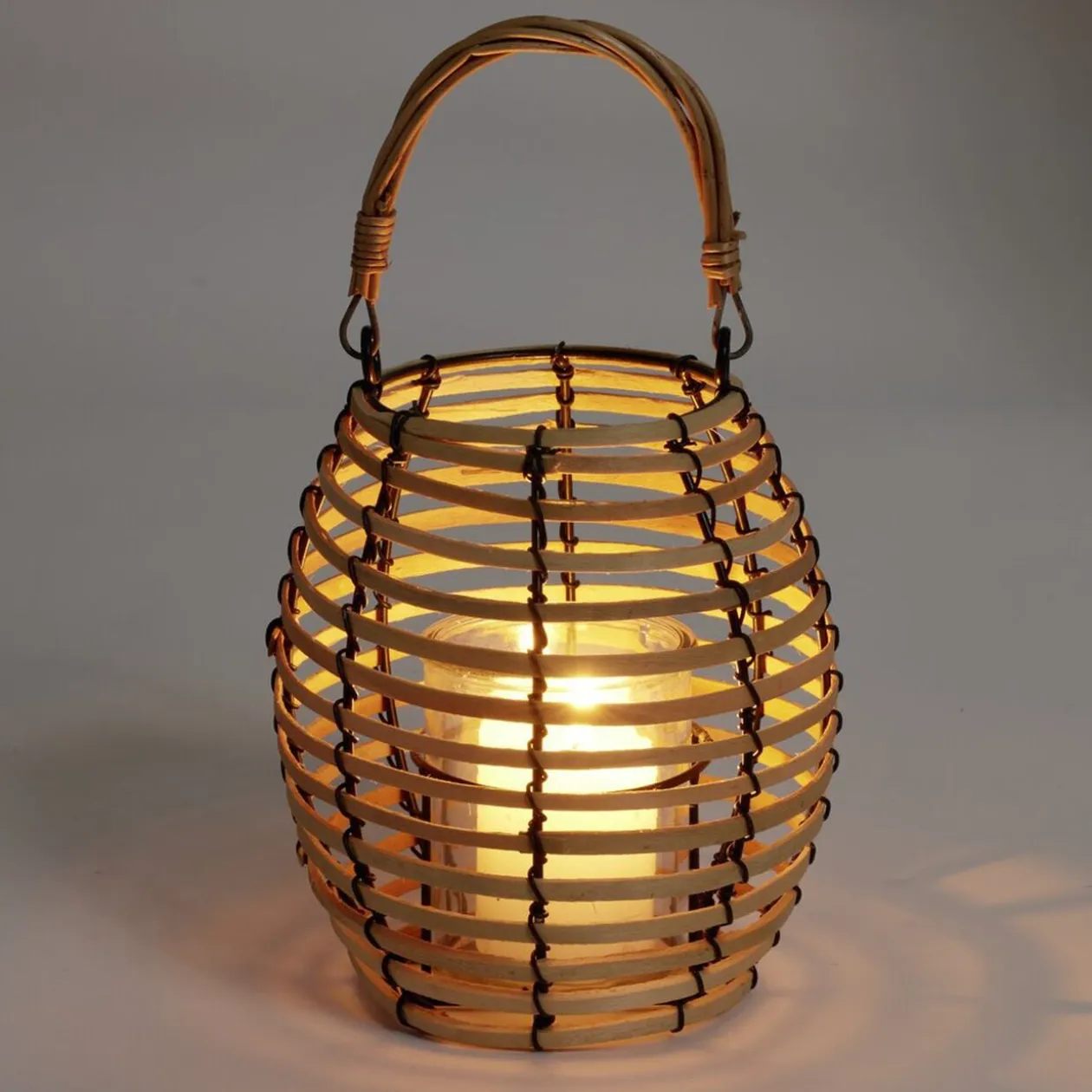 Lanterne rotin beige et noir Ø17xH17cm