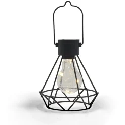 Lanterne solaire ajourée forme géométrique métal noir