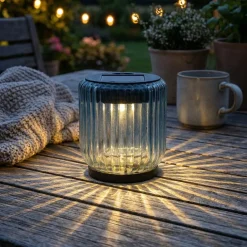 Lanterne solaire décorative plastique et verre bleu Ø8xH8,5cm < Gifi Outlet