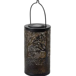 Lanterne solaire ronde LED arbre de vie métal bronze marron Ø10xH28cm
