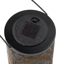 Lanterne solaire ronde LED arbre de vie métal bronze marron Ø10xH28cm