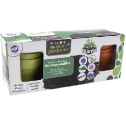 Le kit du mini jardinier pour plantes avec pots en bambou et substrat