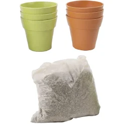Le kit du mini jardinier pour plantes avec pots en bambou et substrat
