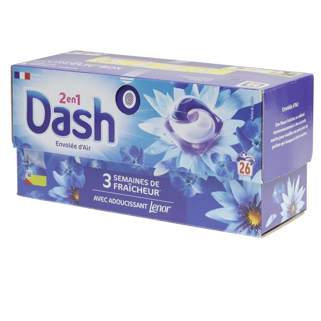 Lessive capsule Dash 2en1 Envolée d'air 38 lavages