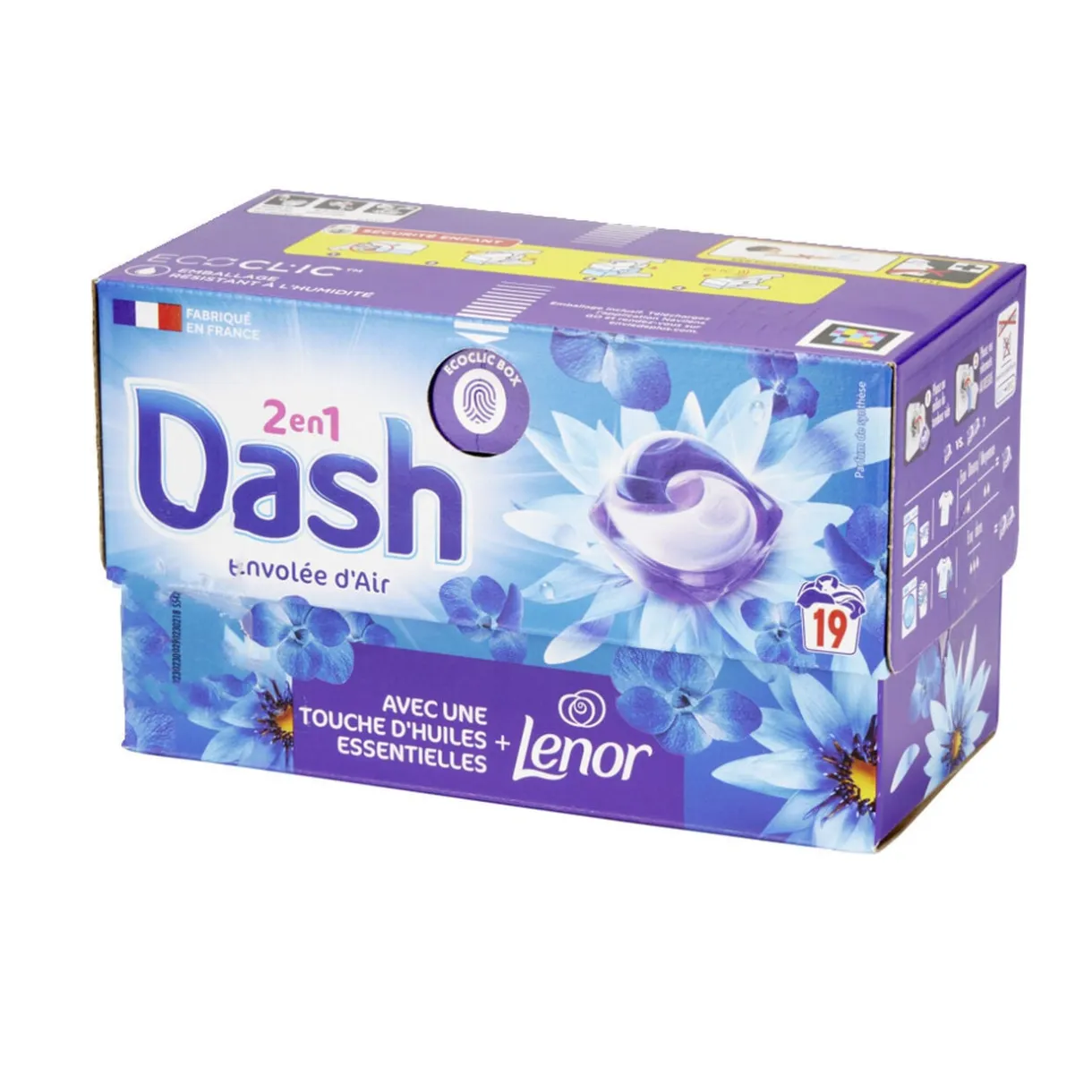Lessive capsule Dash 2en1 Lenor Envolée d'air 19 lavages < Gifi