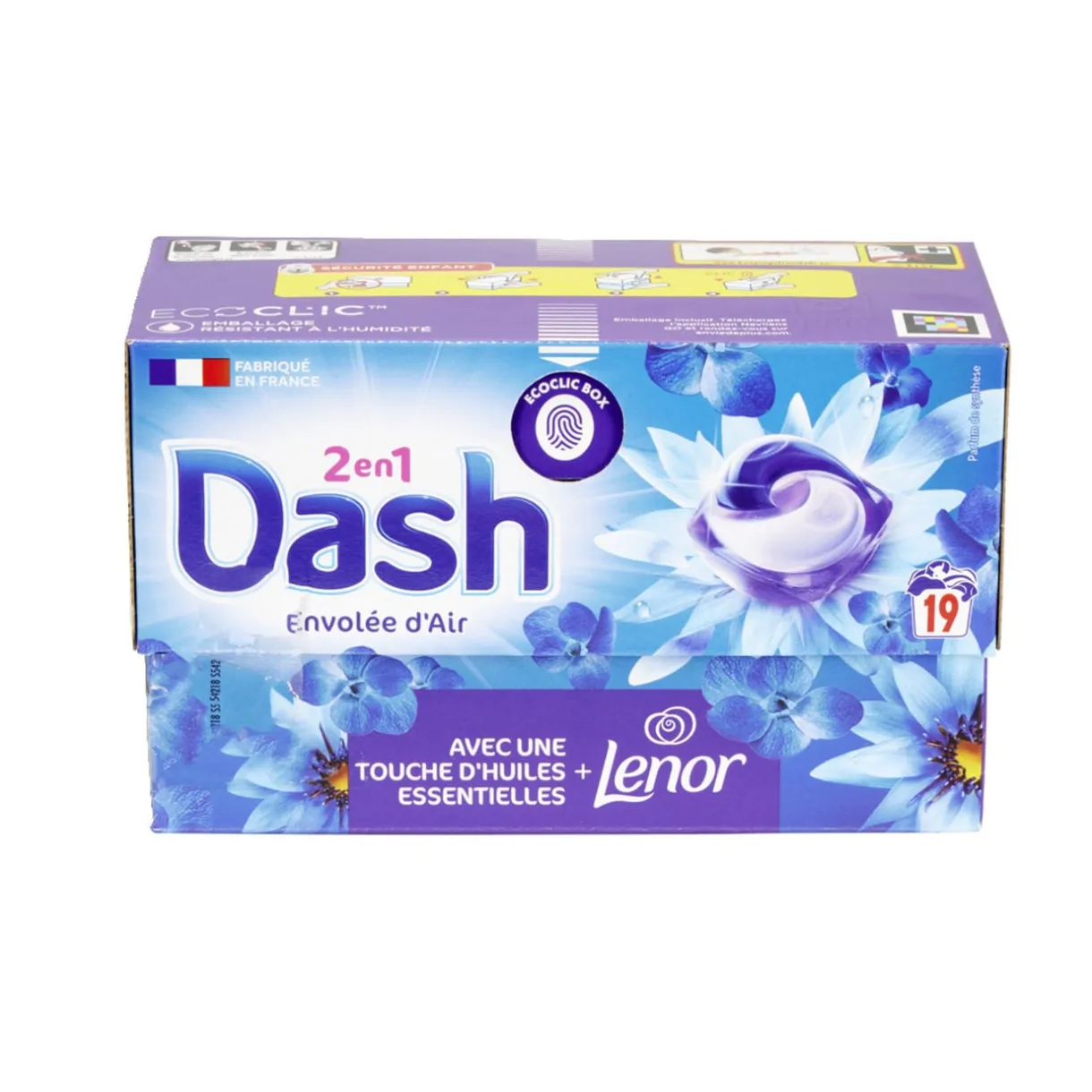 Lessive capsule Dash 2en1 Lenor Envolée d'air 19 lavages < Gifi