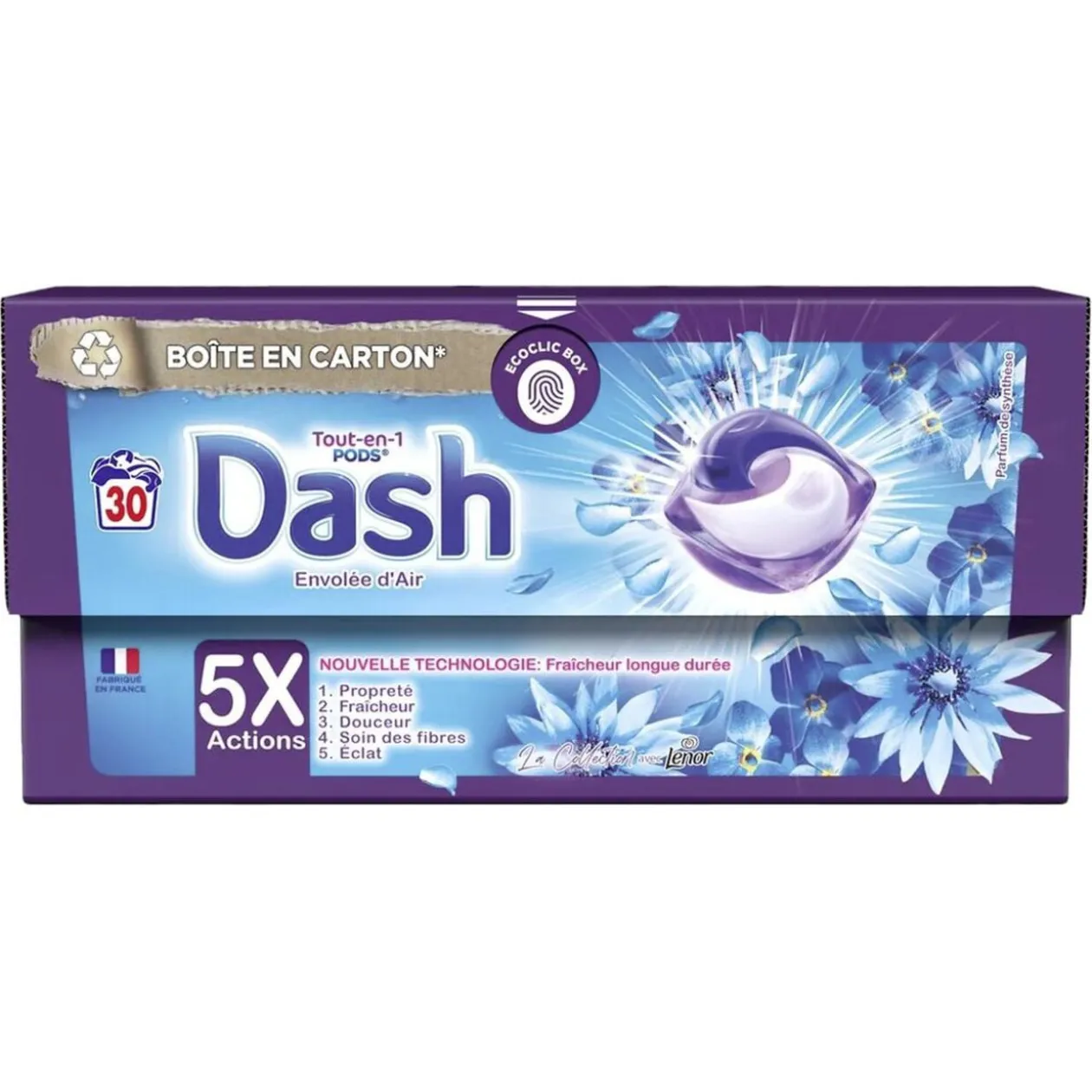 Lessive 30 capsules tout en 1 Dash envolée d'air