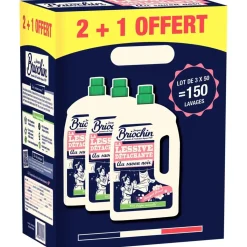 Lessive liquide Briochin savon noir bouquet floral 150 lavages 2+1 offert 3x 2,2L