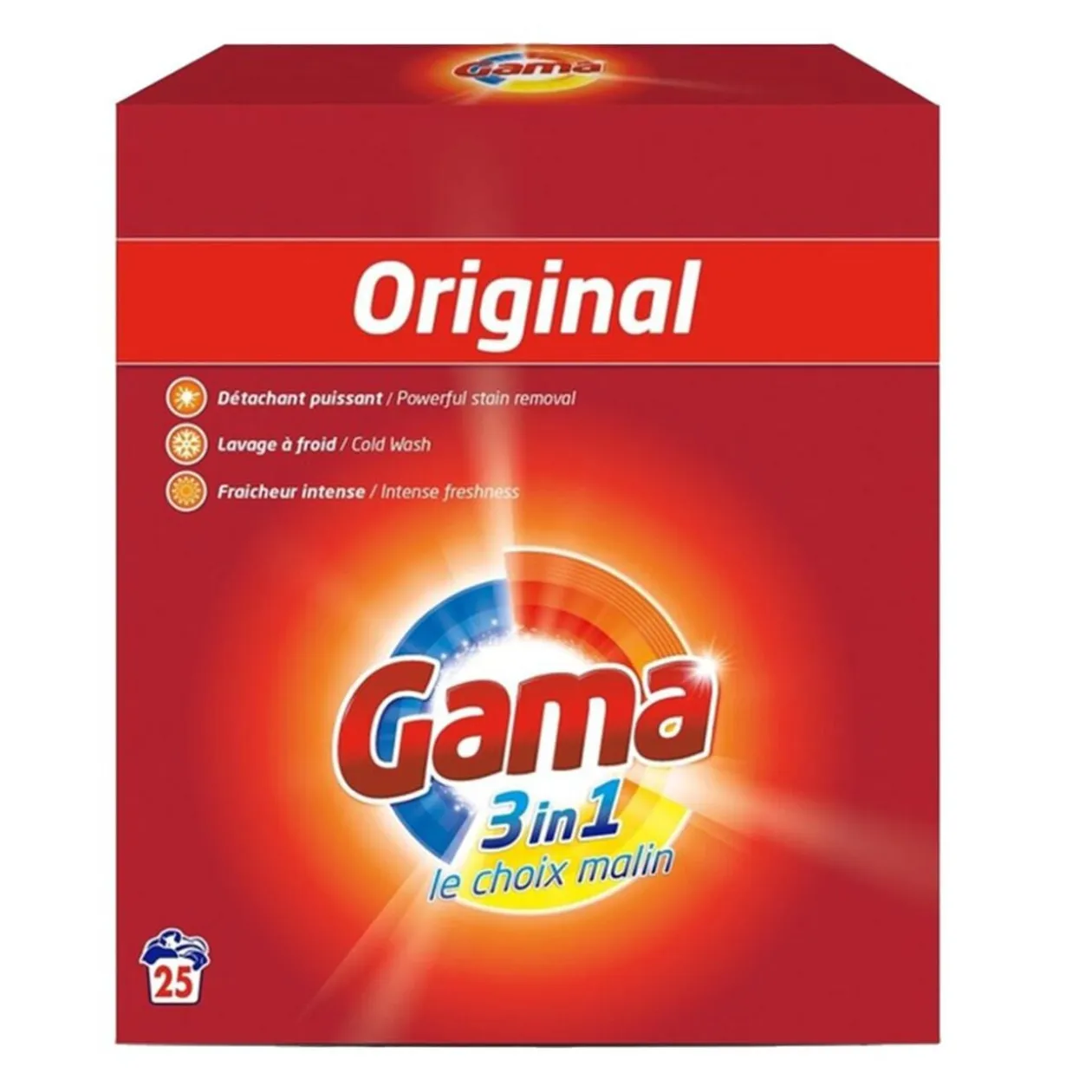 Lessive poudre Gama 3en1 25 lavages 1,6kg