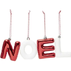 Lettre NOEL à suspendre rouge et blanc L26cm 4 pièces