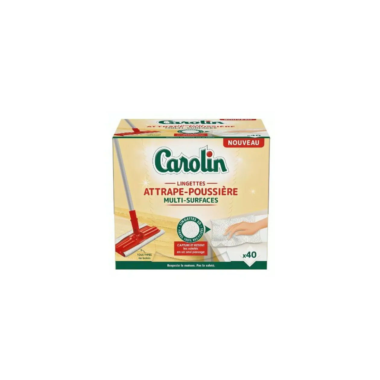 Lingettes multisurface Carolin attrape-poussière 40 feuilles