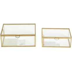 LOT Boîte de rangement en verre et effet laiton - OK CODES CRÉÉS < Gifi Discount