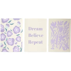 Lot de 3 affiches papier violet et beige 10x15cm