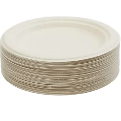 Lot de 50 assiettes à dessert rondes jetables en canne à sucre