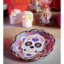 Lot de 8 assiettes en carton Ø23cm design Dia de los Muertos < Gifi Discount