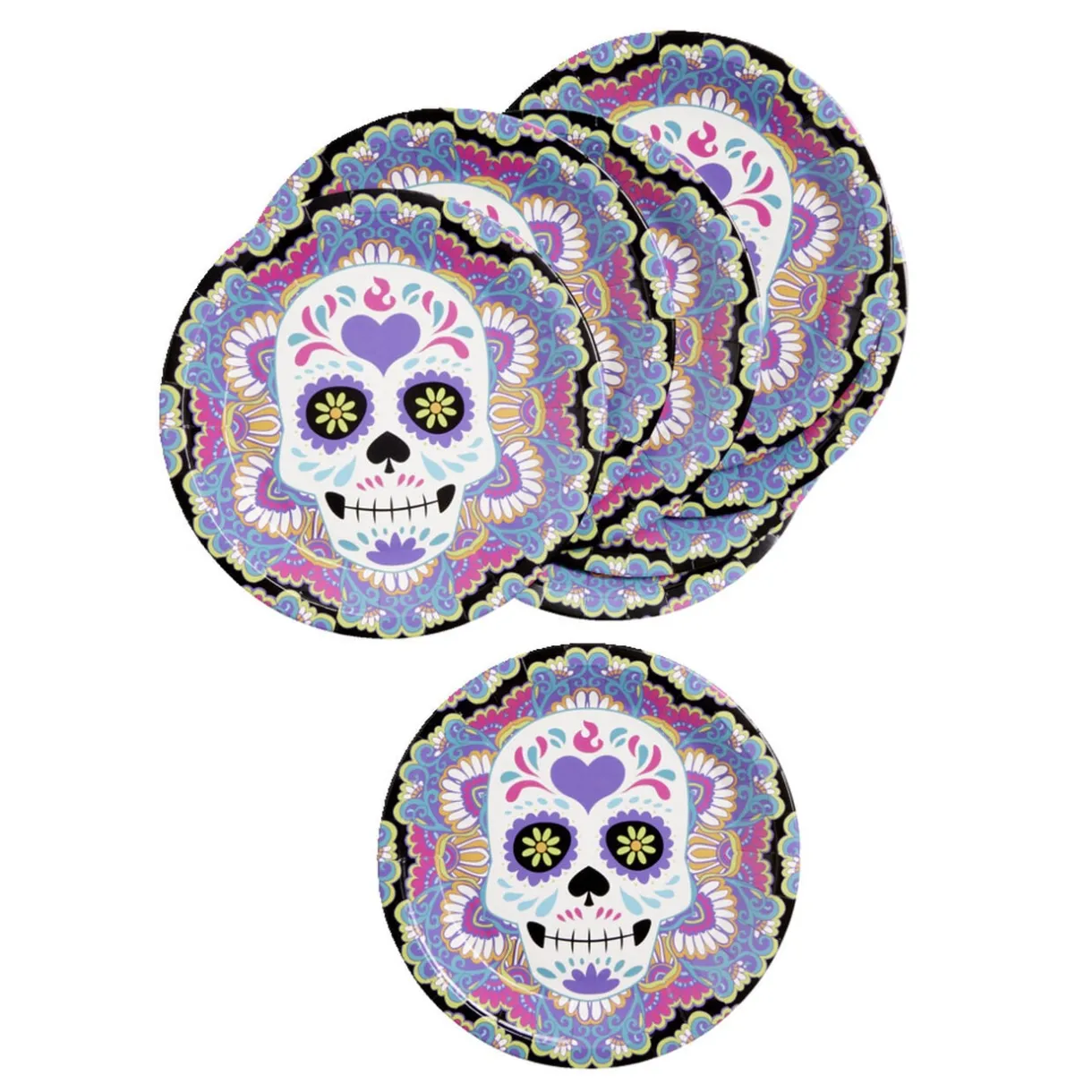 Lot de 8 assiettes en carton Ø23cm design Dia de los Muertos < Gifi Discount