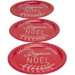 Lot de 10 assiettes en carton rouge "Joyeux Noël" < Gifi Sale