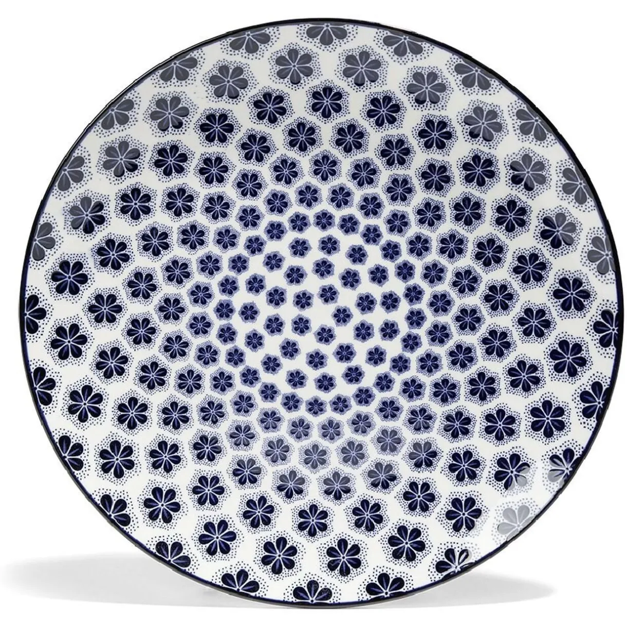 Lot de 4 assiettes plates Ø27cm porcelaine imprimé bleu et blanc < Gifi Discount