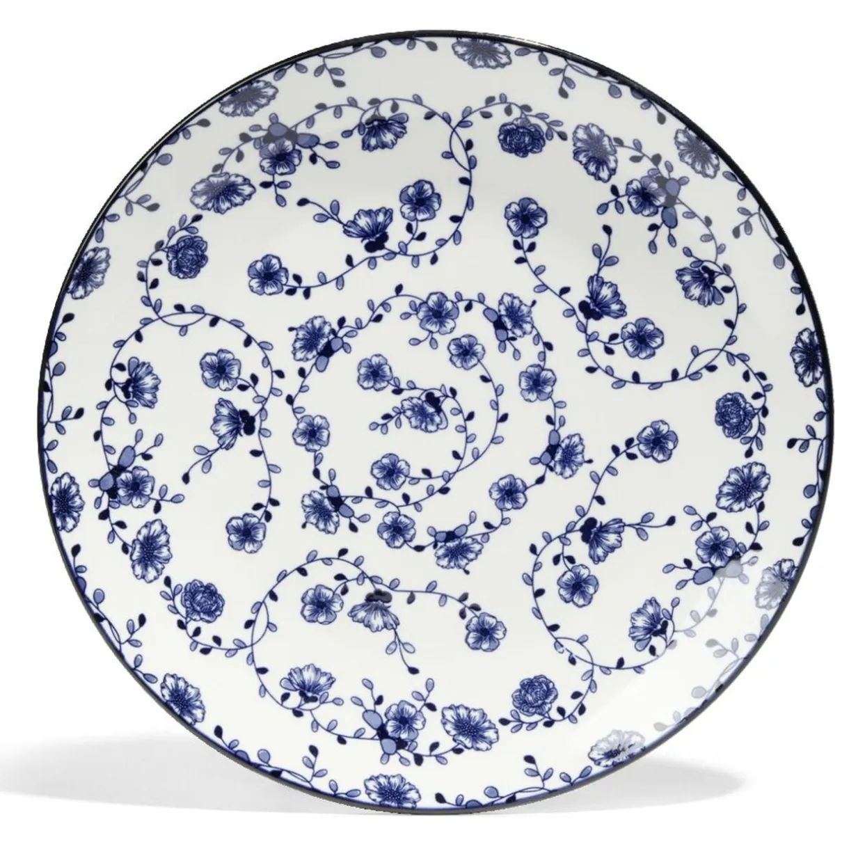 Lot de 4 assiettes plates Ø27cm porcelaine imprimé bleu et blanc < Gifi Discount