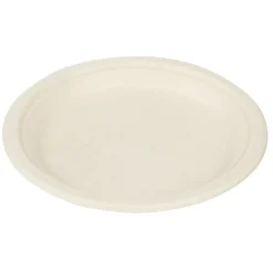 Lot de 50 assiettes plates rondes jetables en canne à sucre