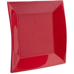 Lot de 10 assiettes réutilisables carrées rouges
