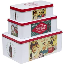 Lot de 3 boîtes alimentaires Coca Cola rectangulaires en métal rouge et blanc < Gifi Clearance
