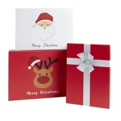 Lot de 3 boîtes cadeaux rectangulaires à empiler décor Noël 3 tailles