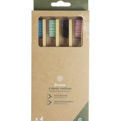 Lot de 4 brosses à dents medium poils nylon et manche bambou < Gifi Discount