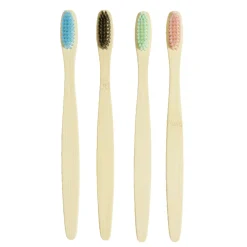 Lot de 4 brosses à dents souples poils nylon et manche bambou