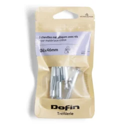 Lot de 5 chevilles métal avec vis Ø8x46mm charge 30kg