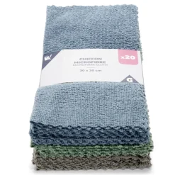 Lot de 20 chiffons microfibre 30x30cm polyester bleu