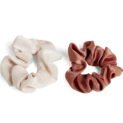 Lot de 2 chouchous scrunchies uni beige et uni marron