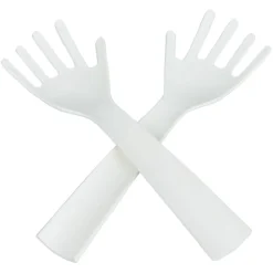 Lot de 2 couverts à salade forme main plastique blanc