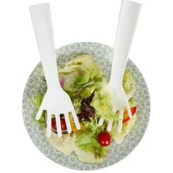 Lot de 2 couverts à salade forme main plastique blanc