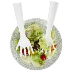 Lot de 2 couverts à salade forme main plastique blanc